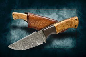 Damascus Hunter and Sheath by Dr. Hugh Eddy